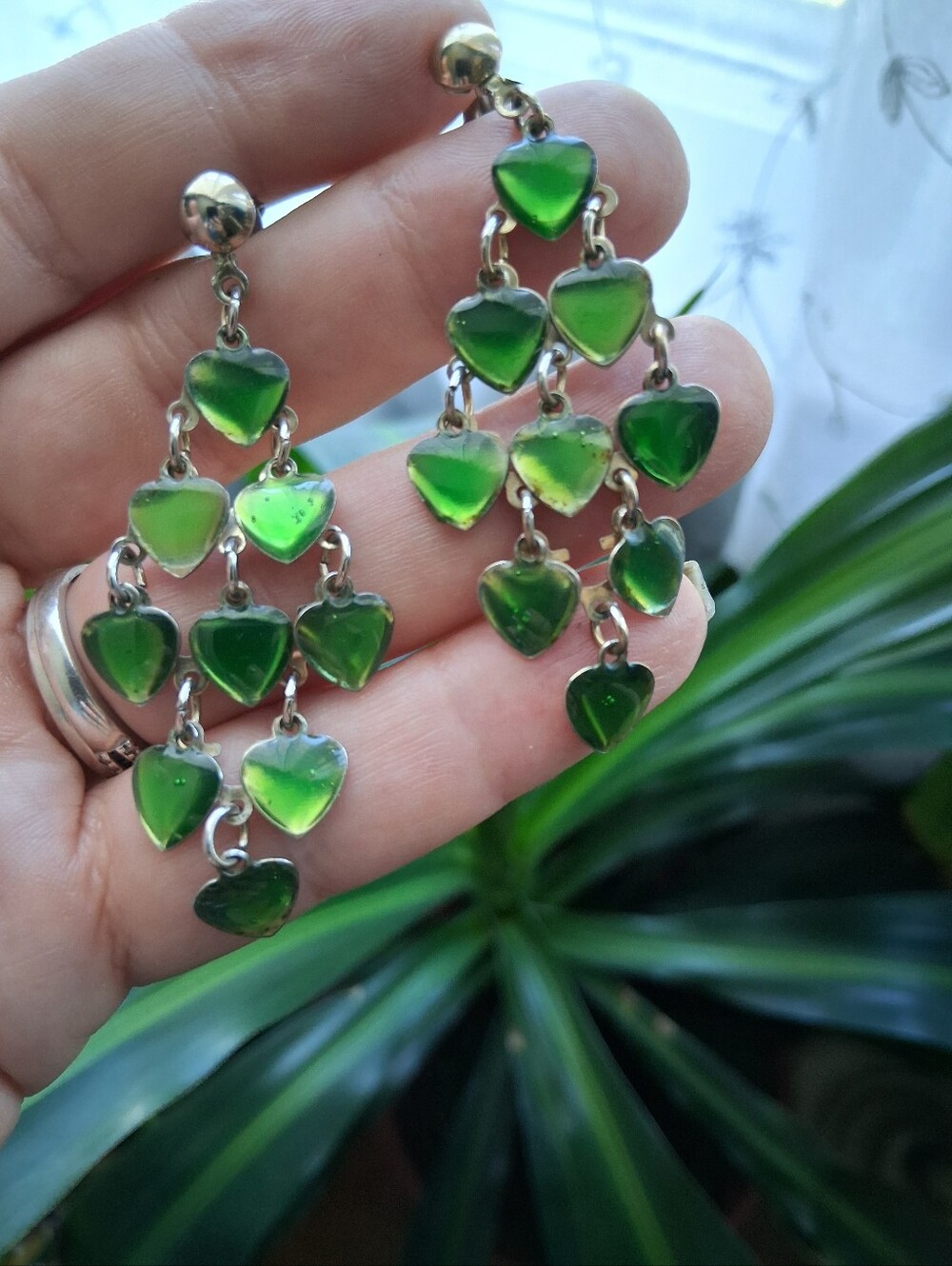 Green Enamel Dangle Earrings